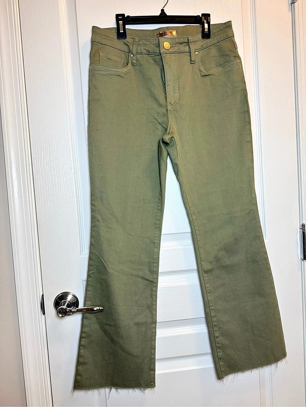 KUT from the Kloth Kelsey Fab Ab High Rise Ankle Flare Jeans Army Green 6